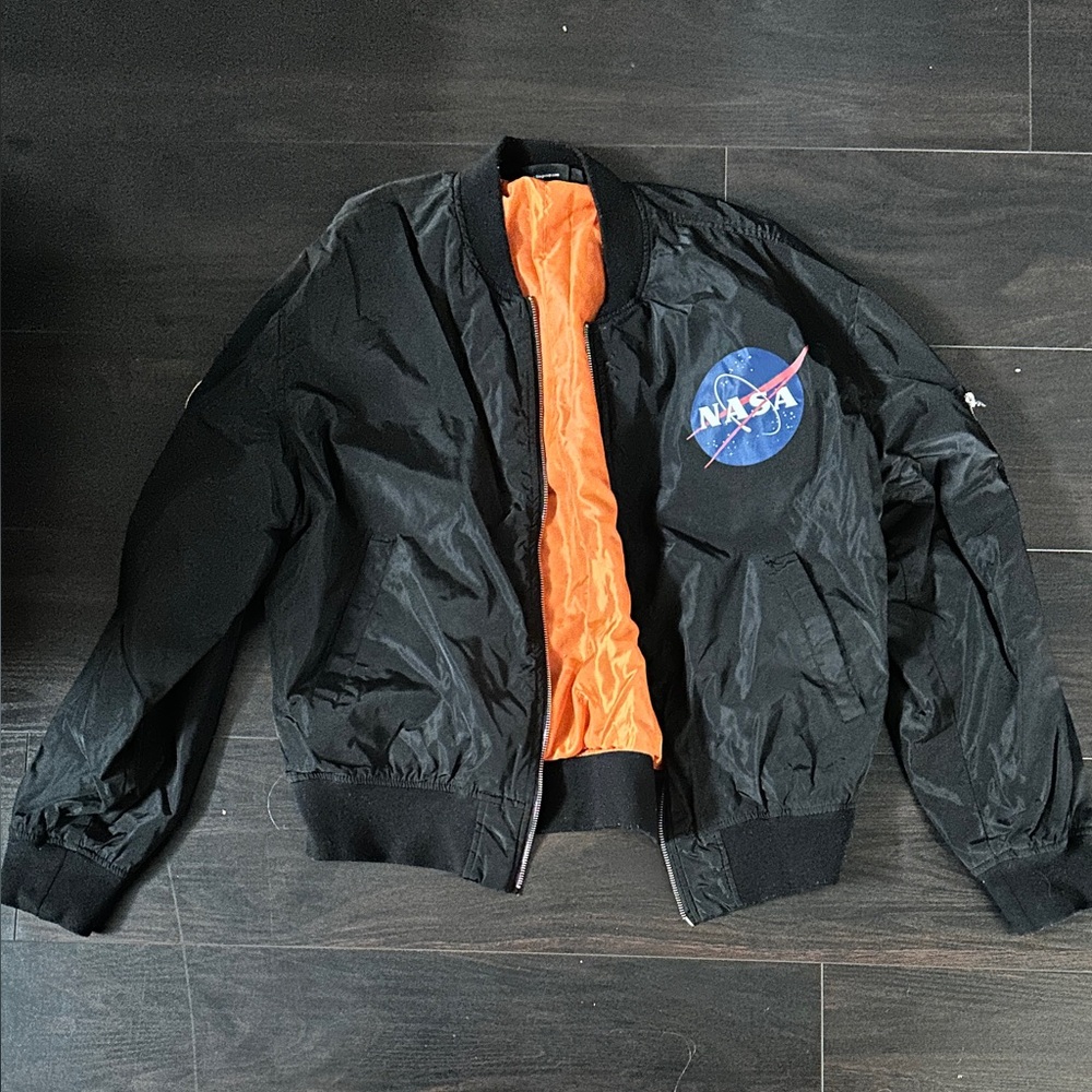 Chemistry NASA Black Bomber Jacket with Orange Lining (needs zipper fixed)